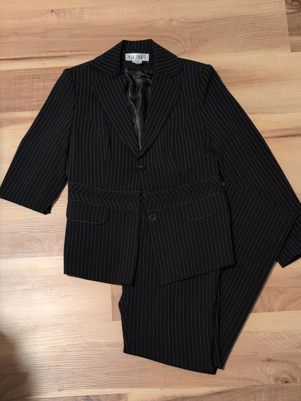 Women's Black Pinstripe Two-Piece Suit